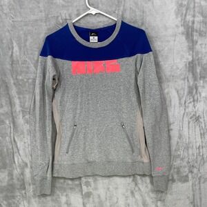 NIKE DRI-FIT Women's Sz M 1 Pullover Sweatshirt Vented Graphic Gray Blue 2010's